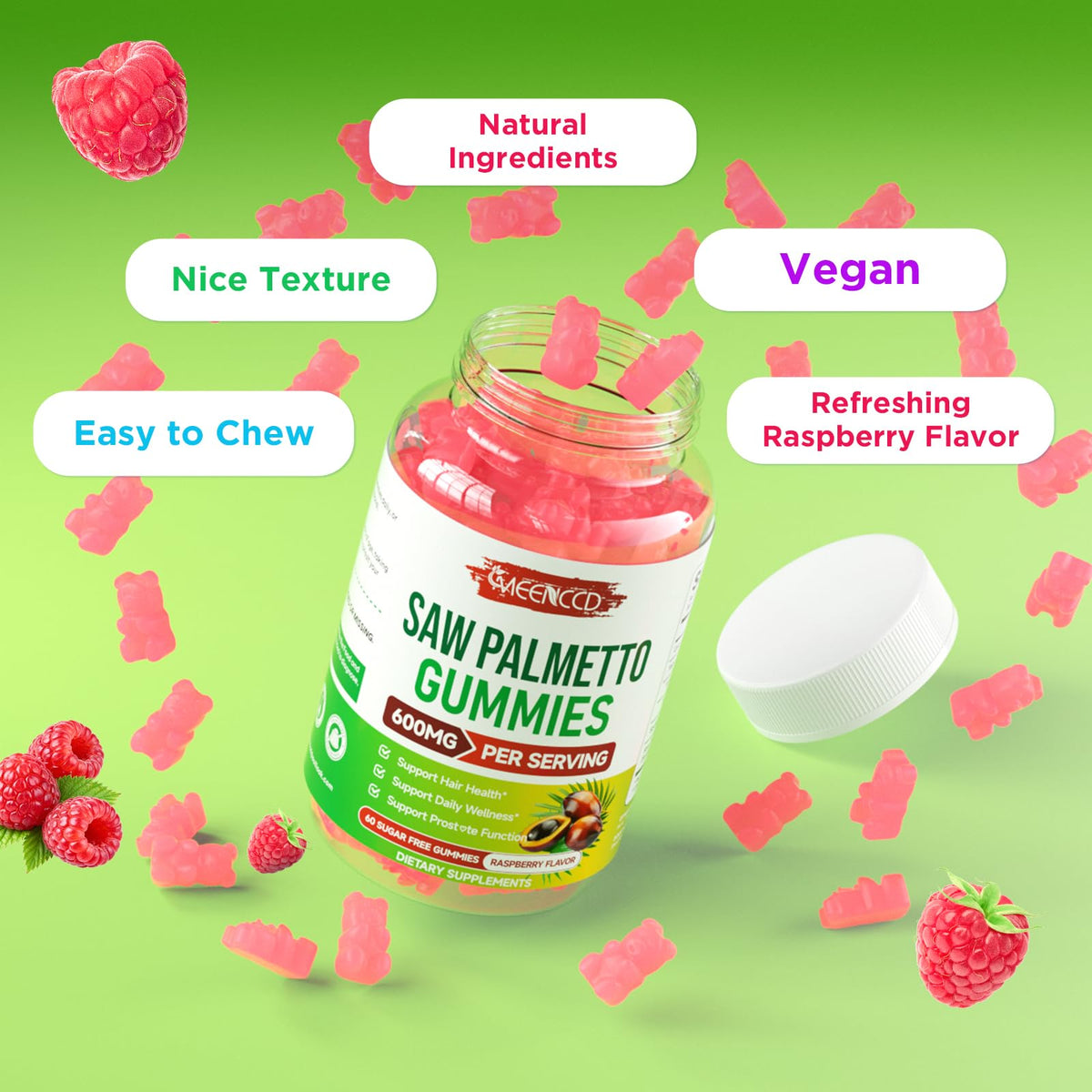 Gummies MEENCCD Saw Palmetto sur une table en bois