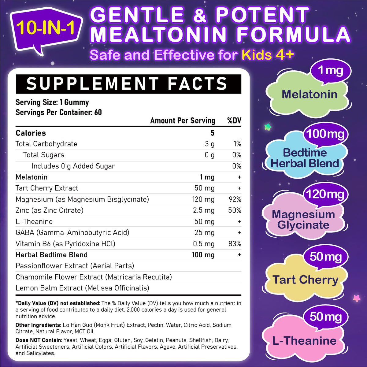 Gummies Melatonine Enfants Veyttisy 1mg en forme de baies mélangées