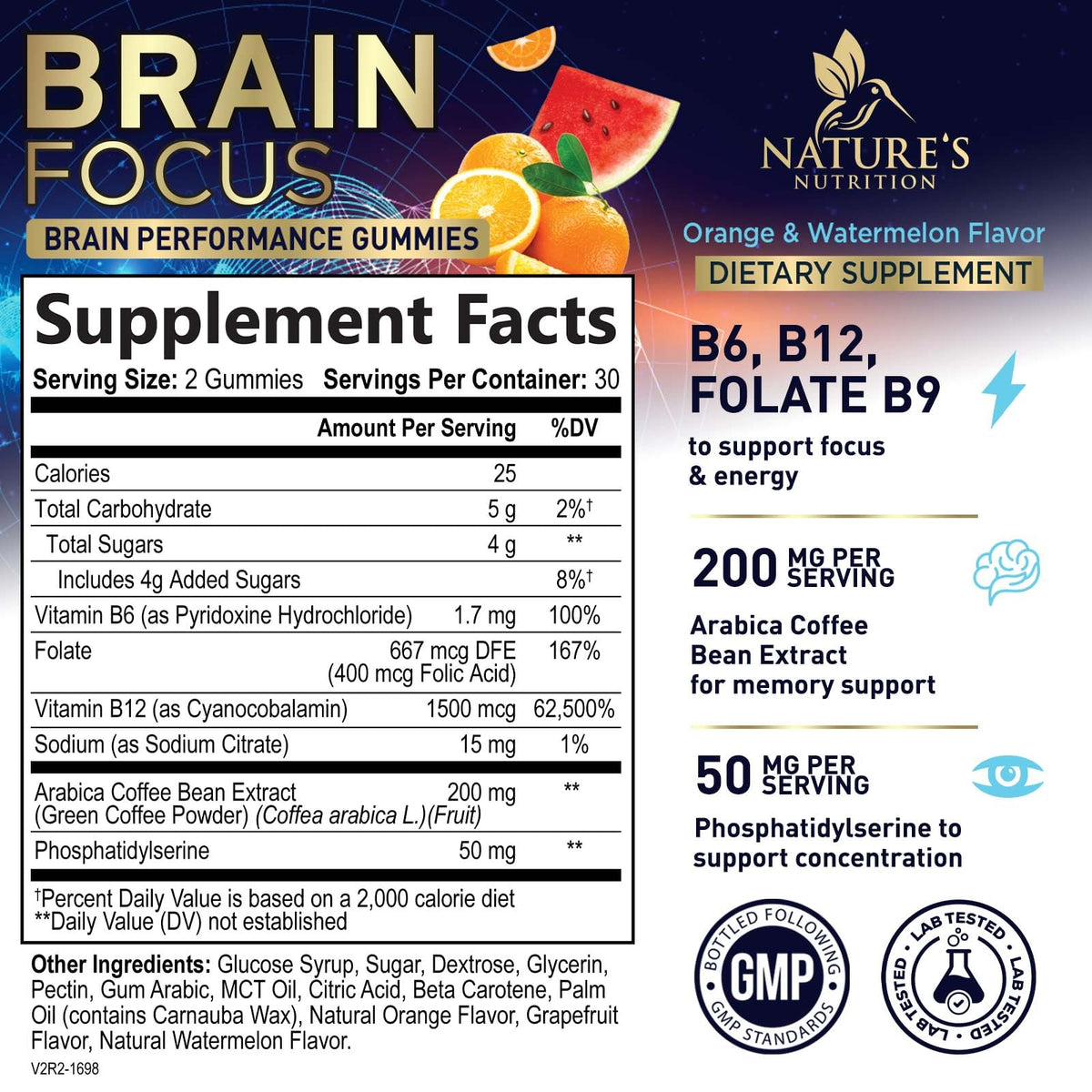 Gummies mémoire Nature's Nutrition, arrière de la boîte