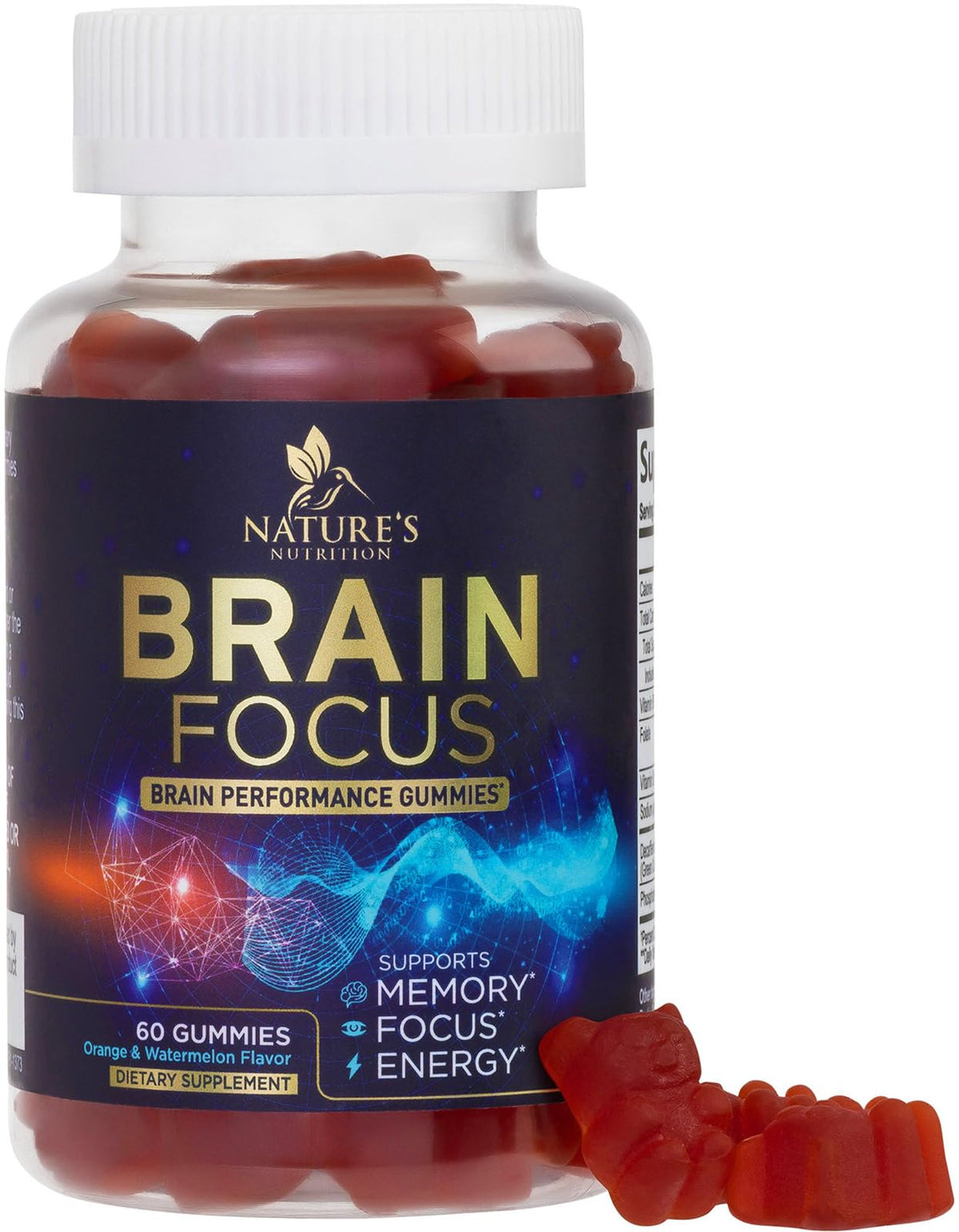 Gummies mémoire Nature's Nutrition, boîte de 60 gummies, vue de face