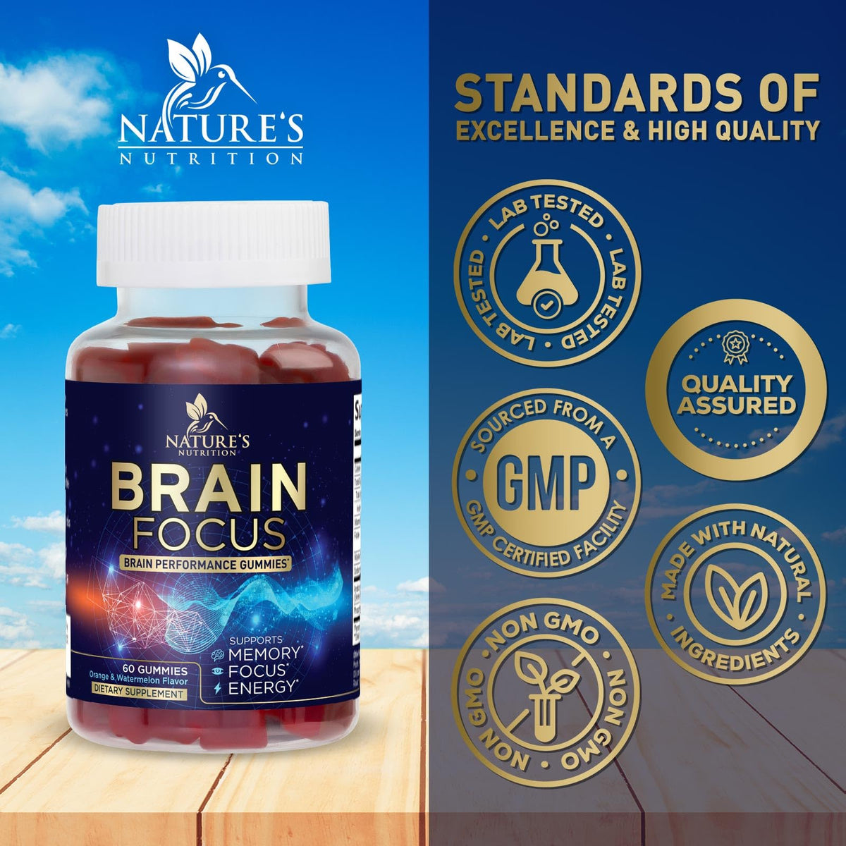 Gummies mémoire Nature's Nutrition, gummies en gros plan