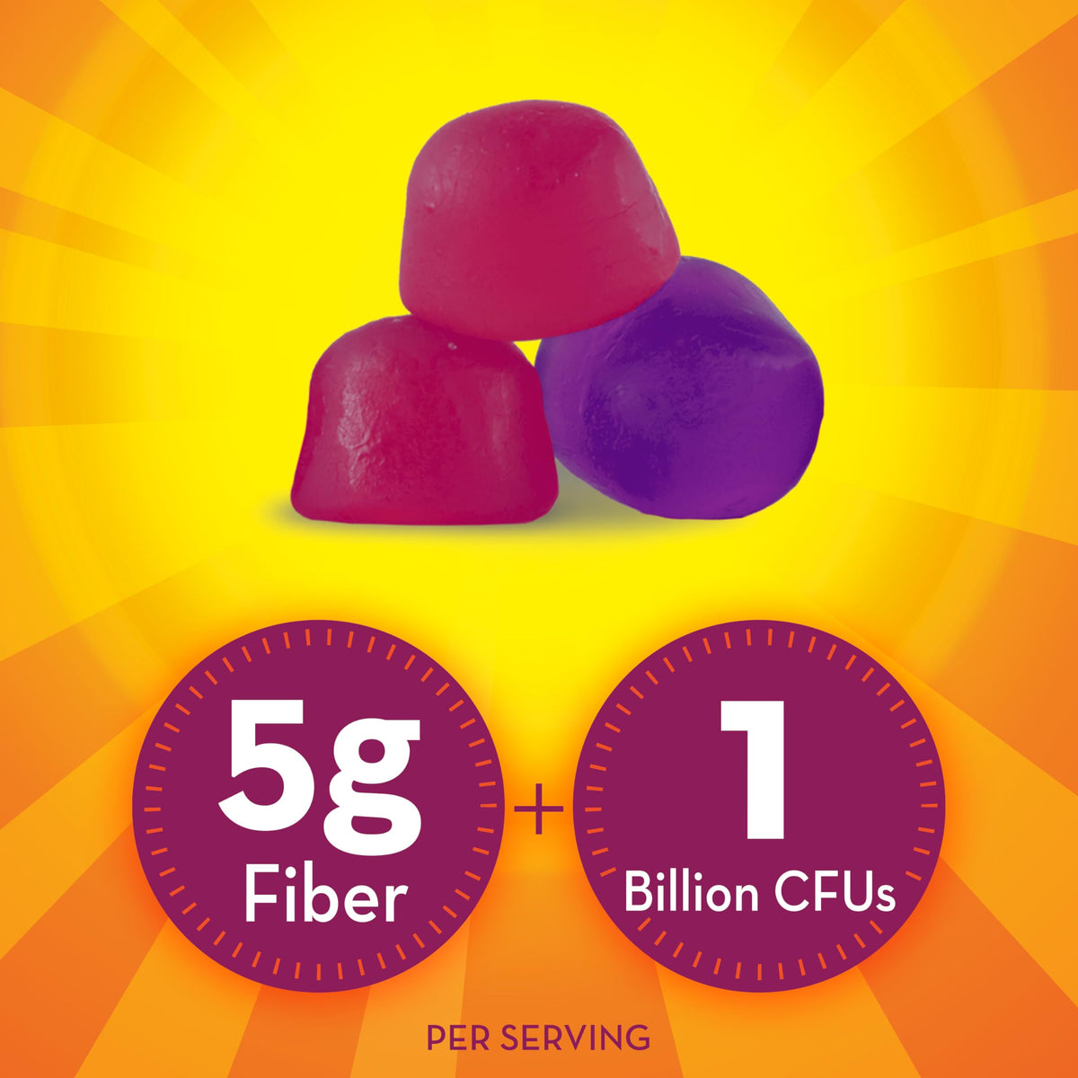 Gummies Metamucil en gros plan, texture et couleurs