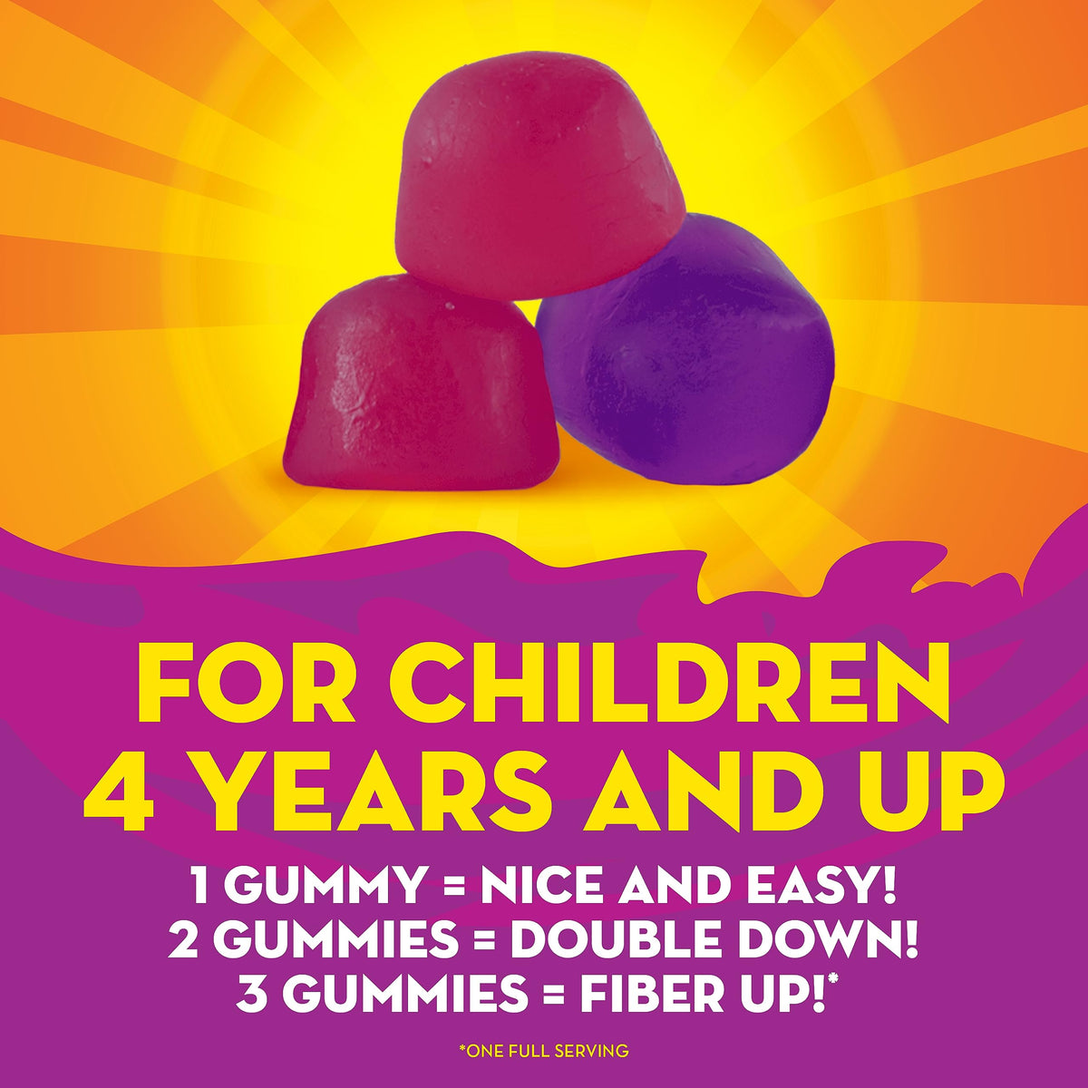 Gummies Metamucil pour enfants, trois gummies sur une table