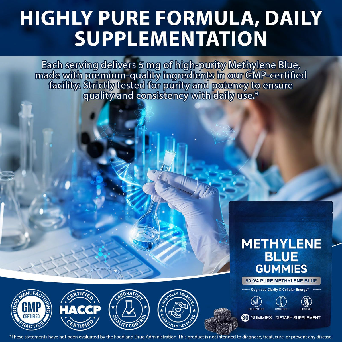 Gummies Methylene Blue Alstaky 5mg, texture et couleur