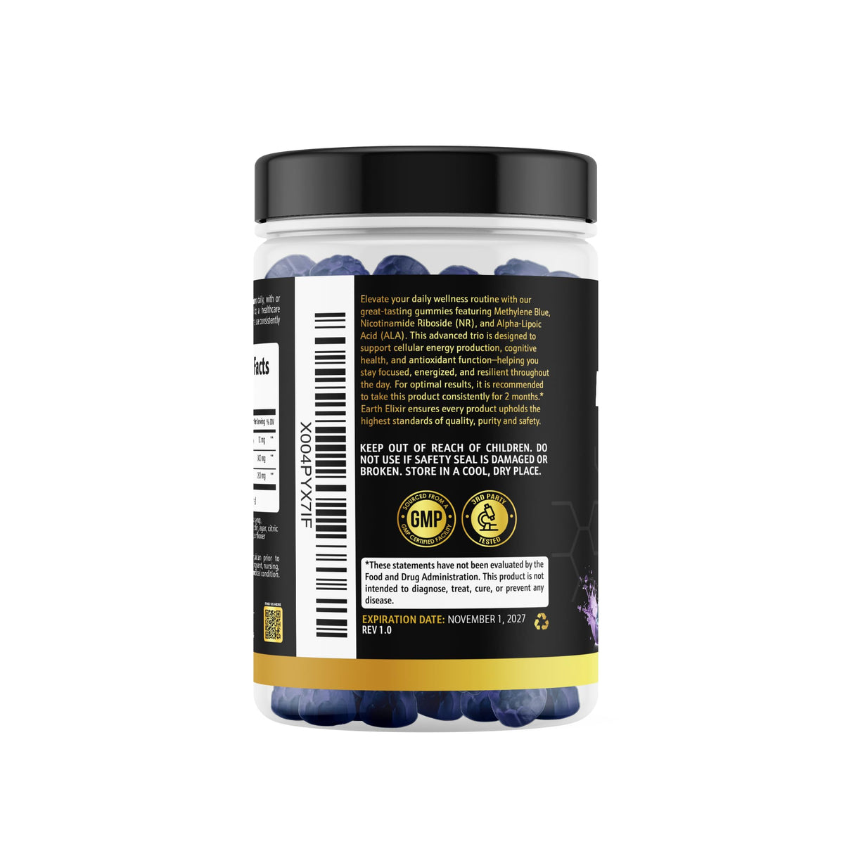 Gummies Methylene Blue Earth Elixir sur fond blanc