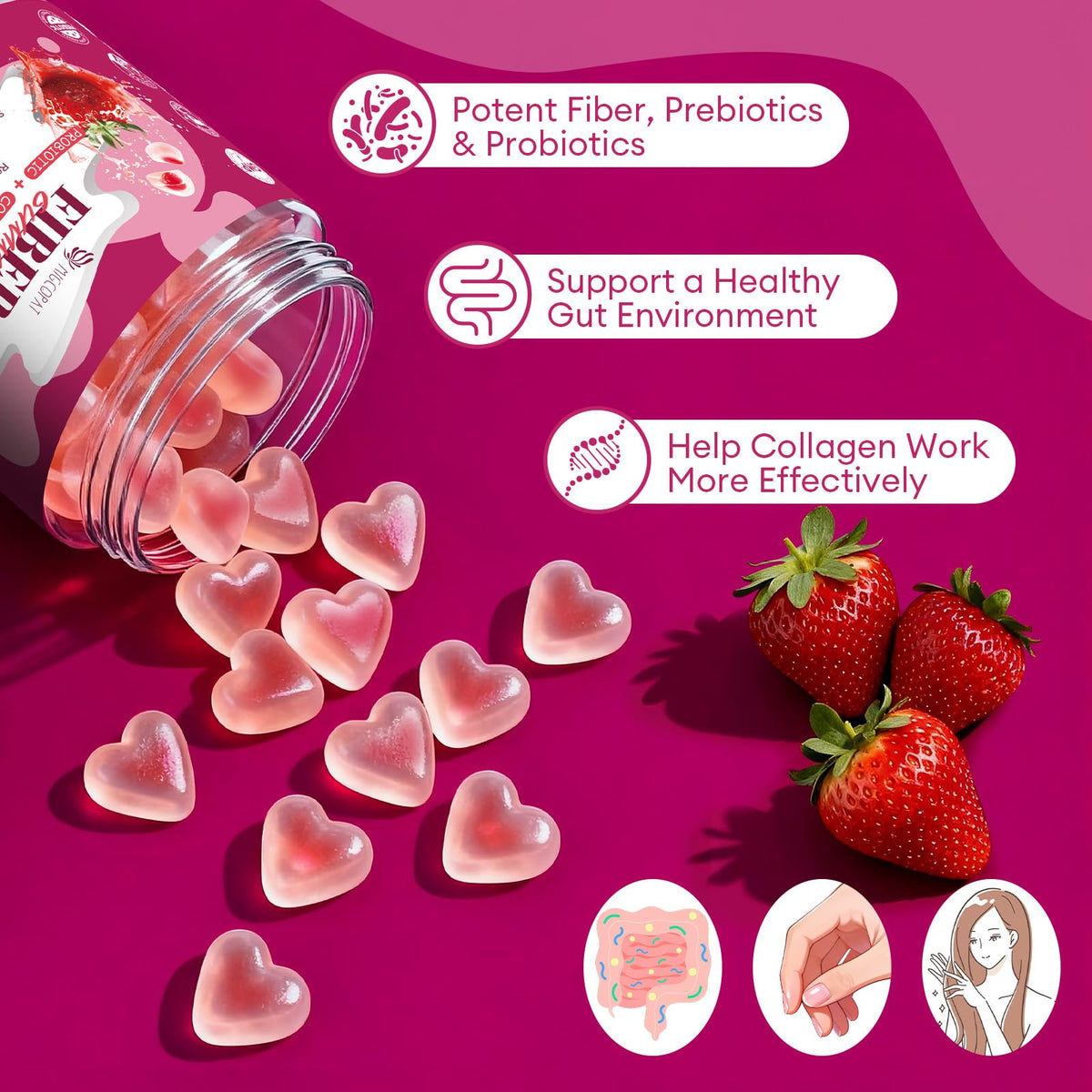 Gummies Migcopat 10G de Fibres avec Collagène et Probiotiques, ingrédients listés