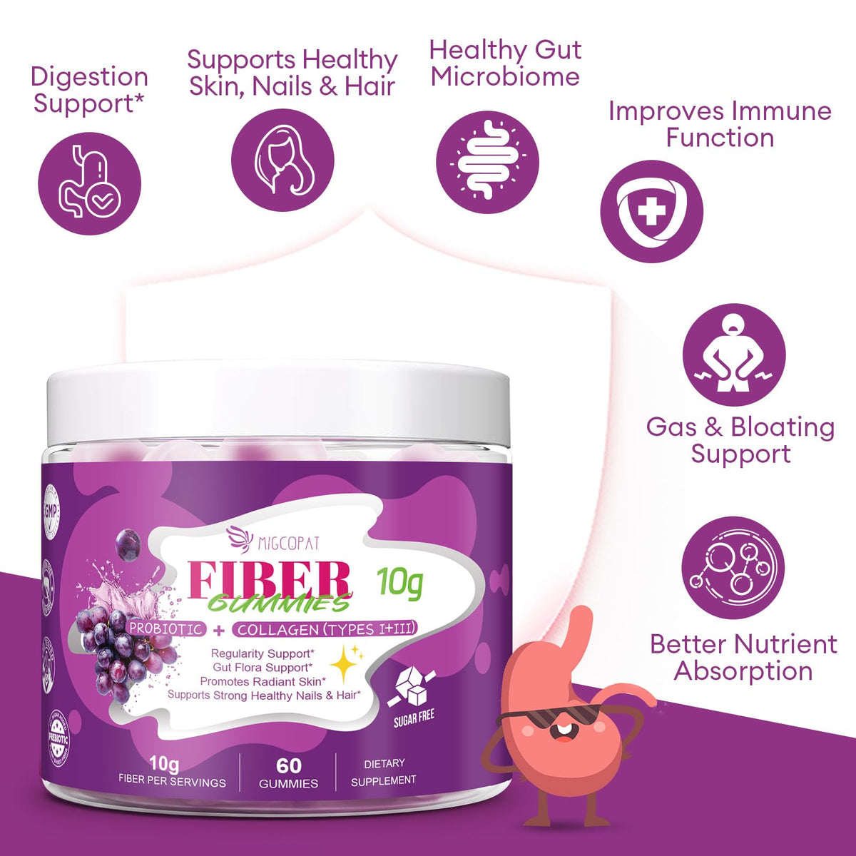 Gummies Migcopat 10g Fibres avec Collagène, présentation des gummies