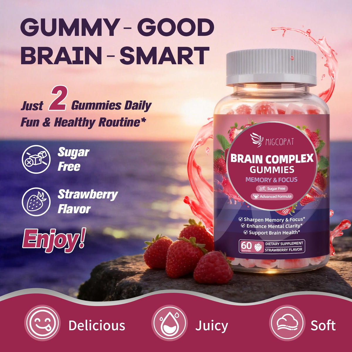 Gummies Migcopat avec une cuillère pour illustrer la portion