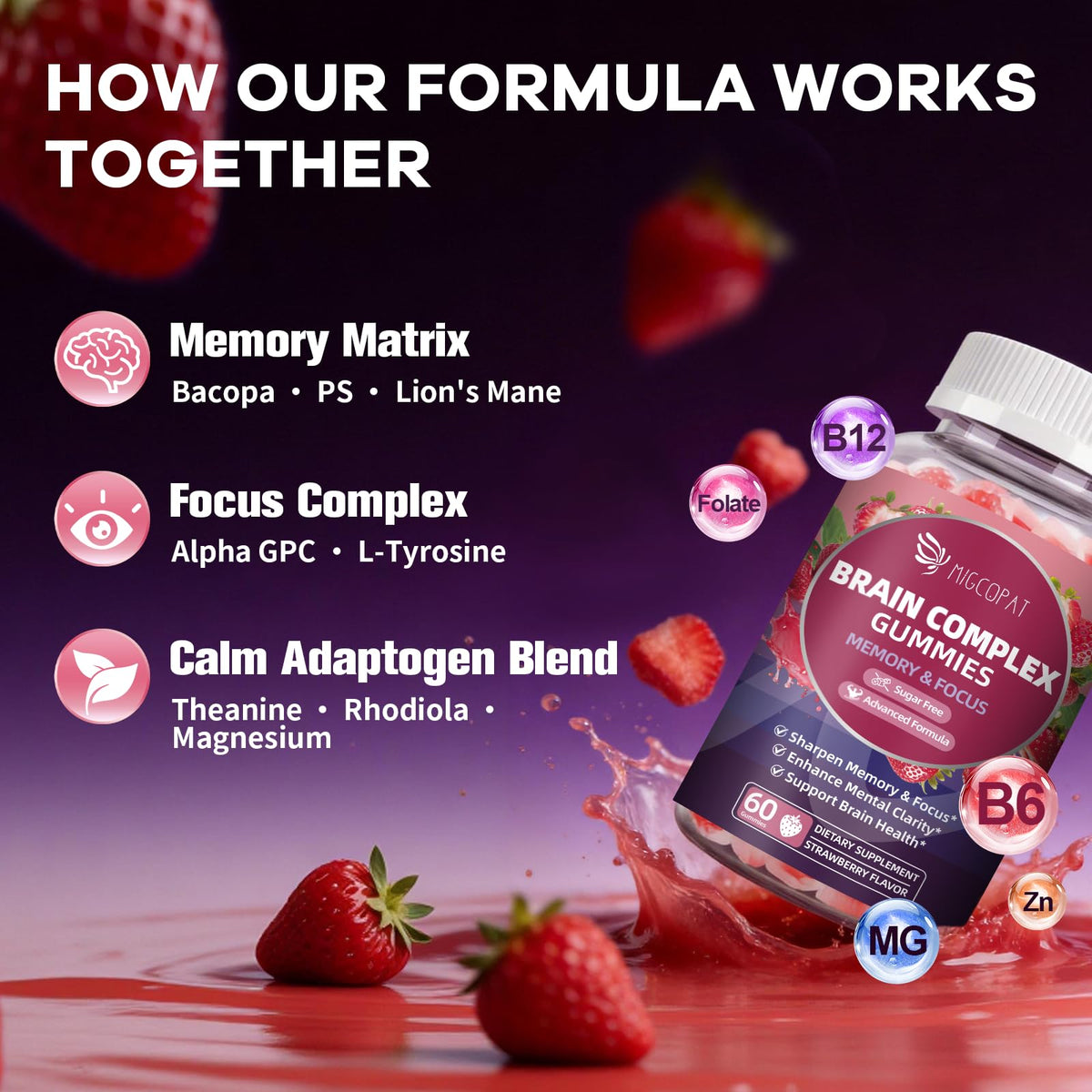 Gummies Migcopat dans un bol avec des fruits