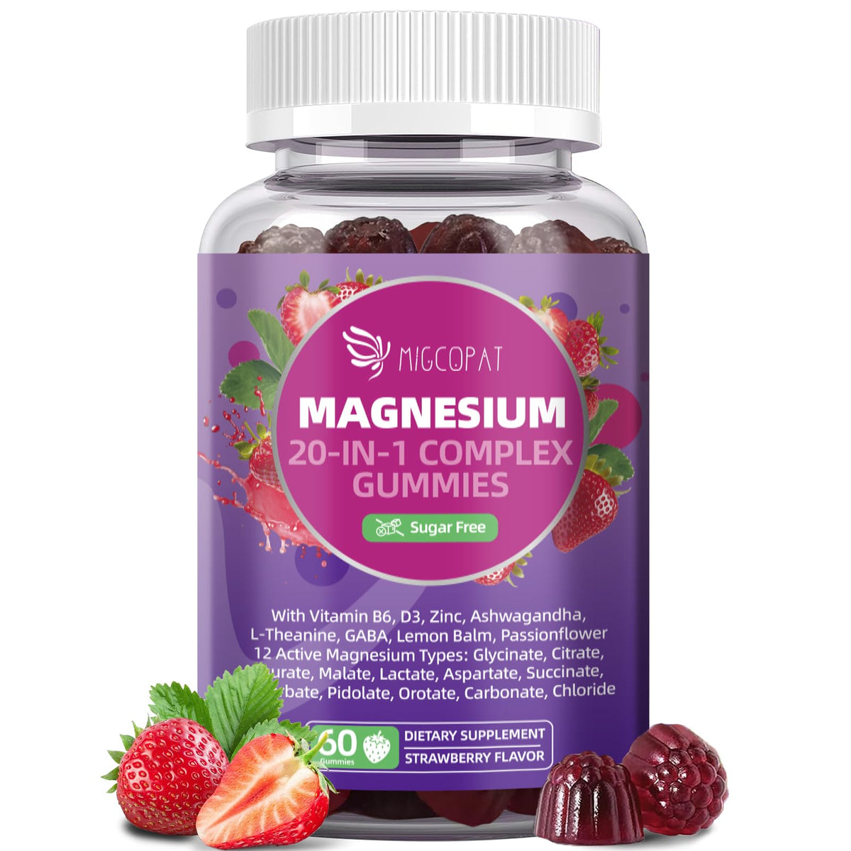 Gummies Migcopat Magnésium 20 en 1 Fraise, vue de face