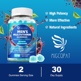Gummies Migcopat pour hommes, présentation avec fruits