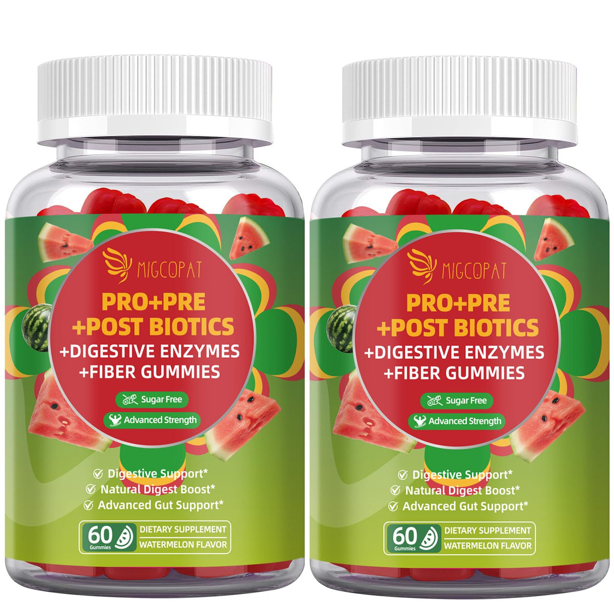Gummies Migcopat pré, pro et postbiotiques en boîte, saveur pastèque