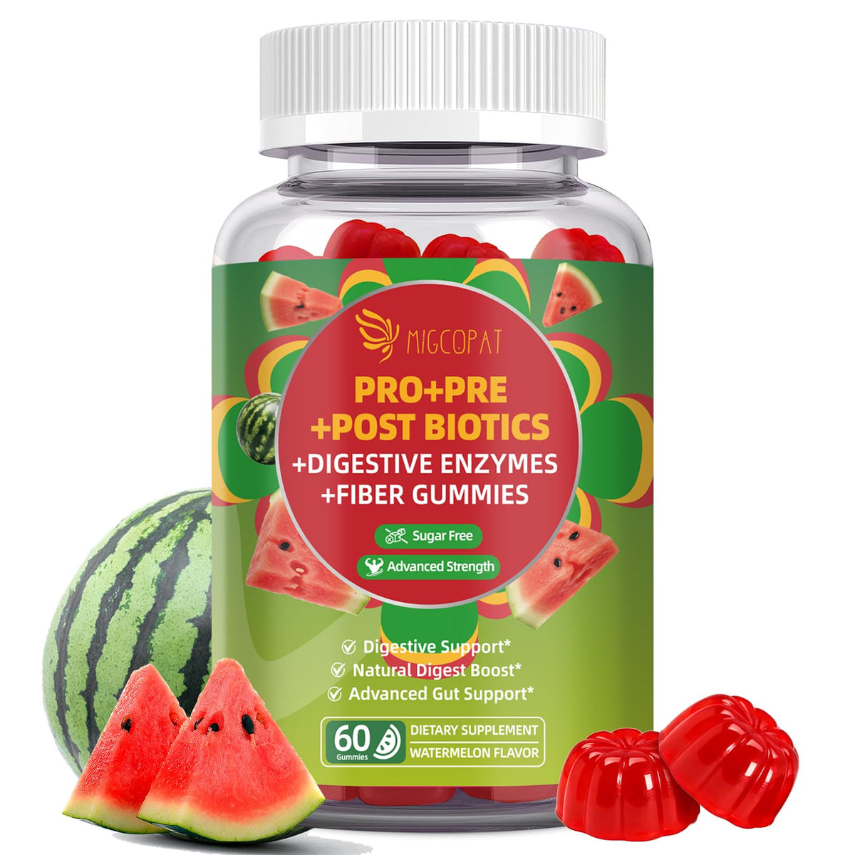 Gummies Migcopat Pré, Pro & Postbiotiques 60 Gummies Saveur Pastèque vue avant