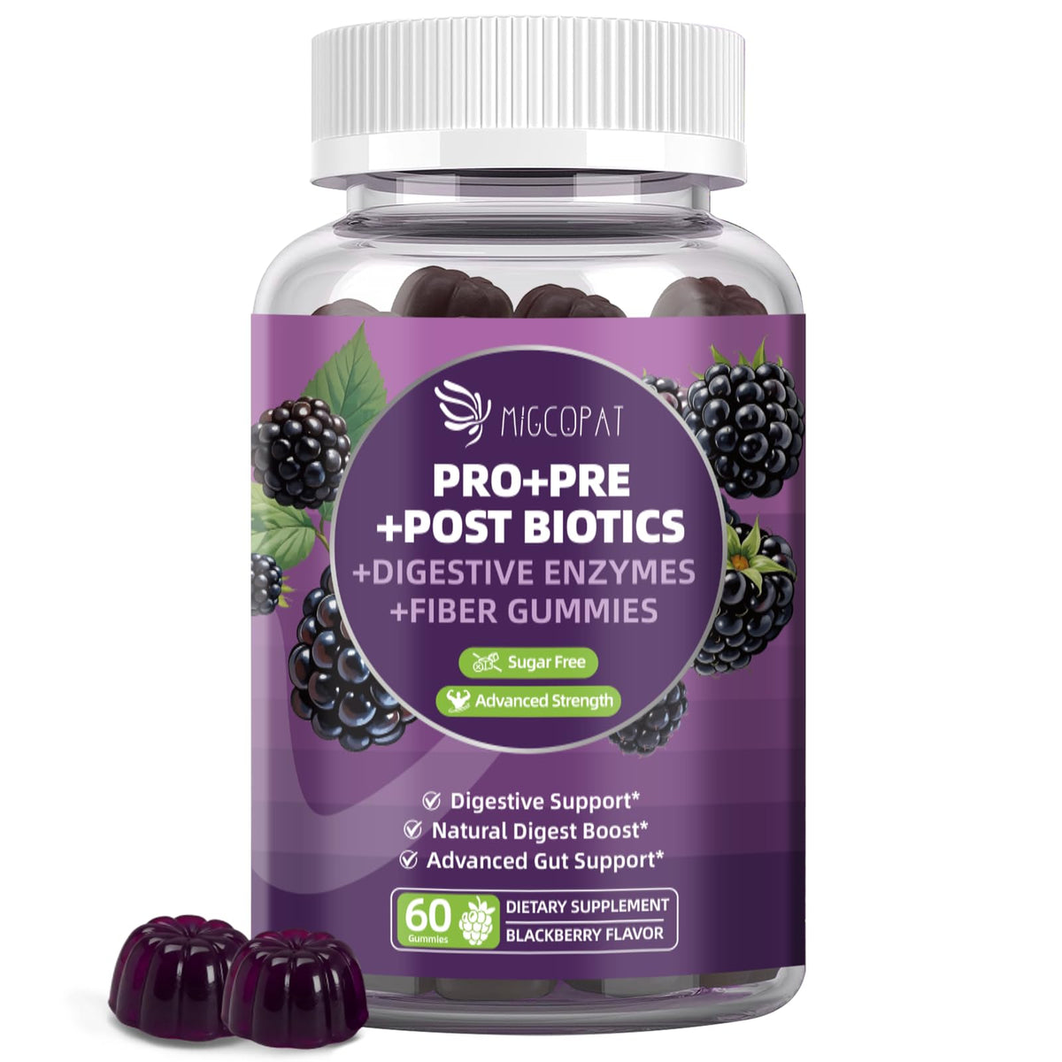 Gummies Migcopat Pré, Pro & Postbiotiques 60 unités saveur mûre avant