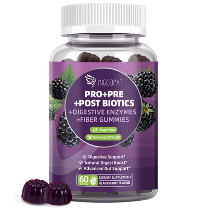 Gummies Migcopat Pré, Pro & Postbiotiques 60 unités saveur mûre avant
