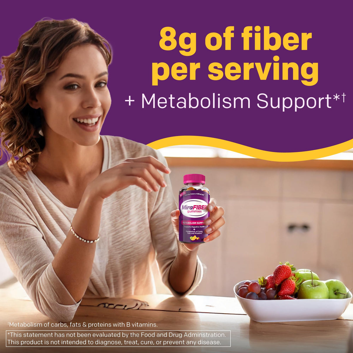 Gummies MiraFIBER de MiraLAX, détail sur l'emballage avec les ingrédients