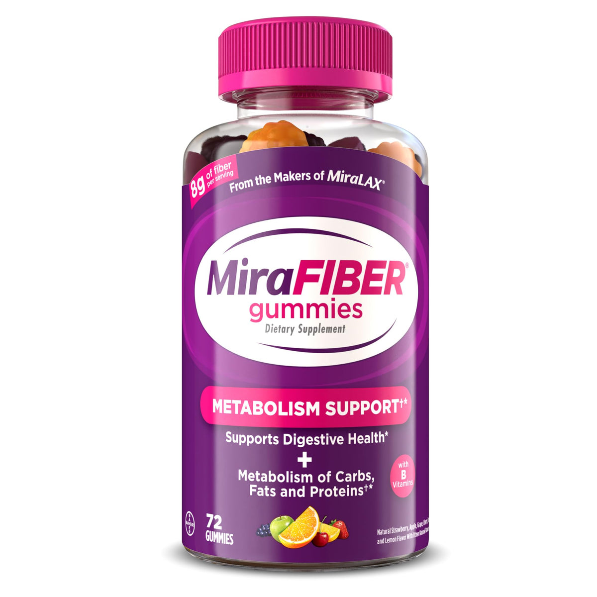 Gummies MiraFIBER de MiraLAX, paquet de 72 gummies, saveurs mélangées