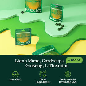 Gummies Mojo Focus Extra Fort vue arrière avec les ingrédients principaux