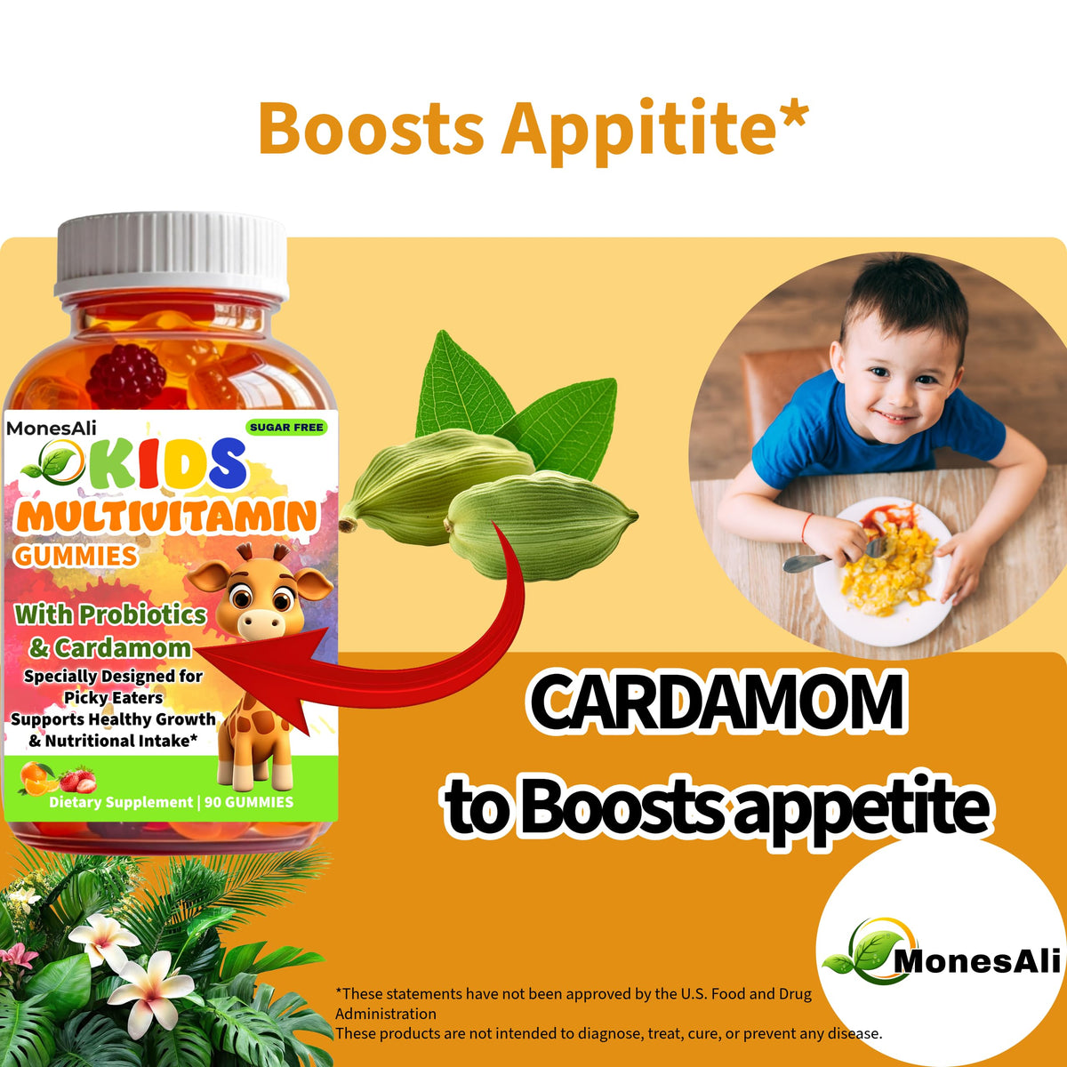 Gummies MonesAli sur une table avec des fruits