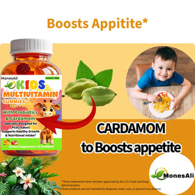 Gummies MonesAli sur une table avec des fruits