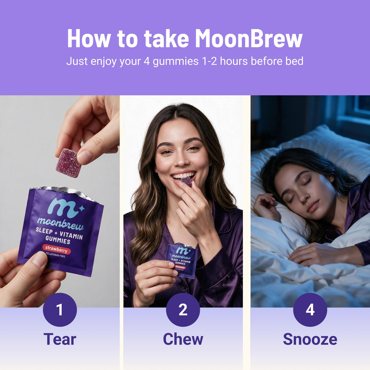 Gummies MoonBrew Fraise Sommeil sur une table
