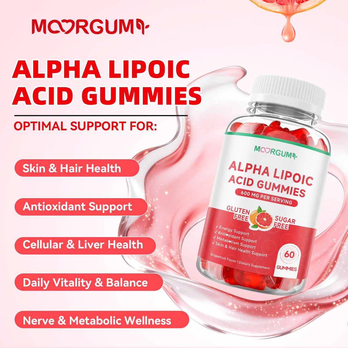 Gummies MOORGUMY à l'acide alpha lipoïque, vue de dessus.