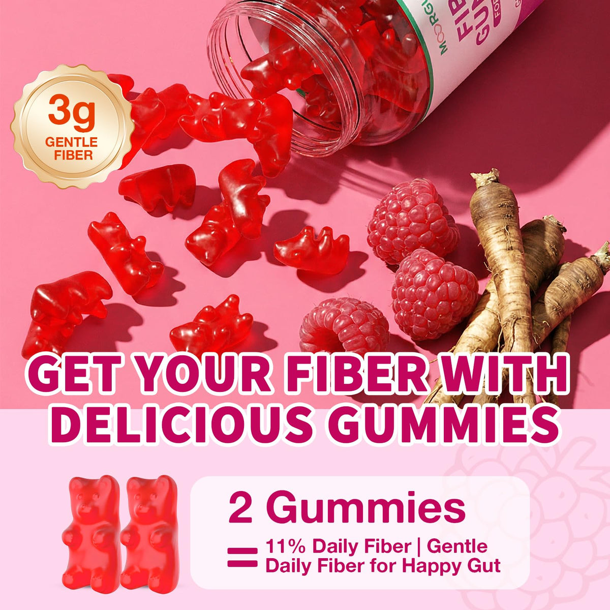 Gummies MOORGUMY avec des fruits en arrière-plan