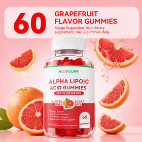 Gummies MOORGUMY, flacon ouvert et gummies visibles.