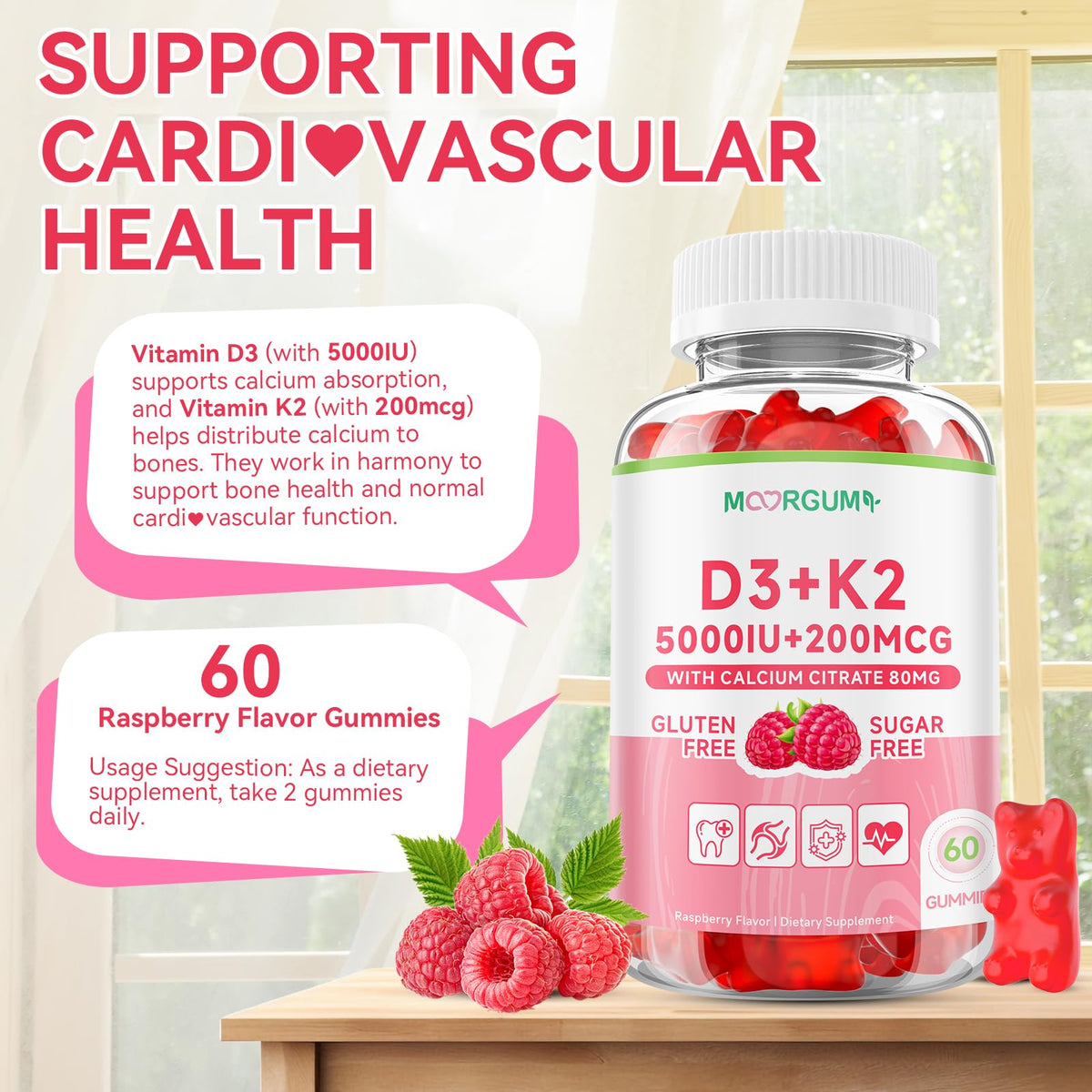 Gummies MOORGUMY Vitamine D3 K2 5000UI 200mcg avec une cuillère