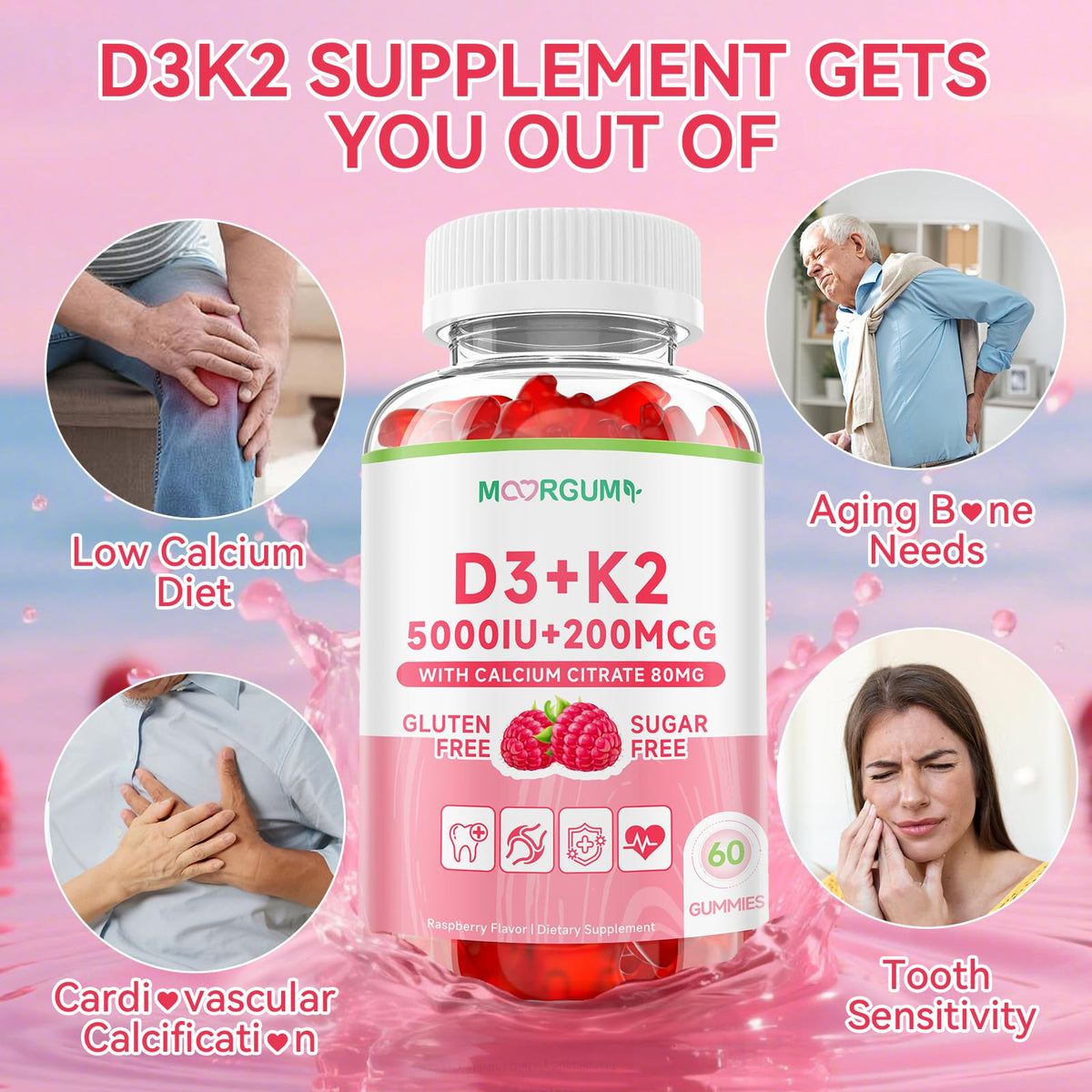 Gummies MOORGUMY Vitamine D3 K2 5000UI 200mcg en gros plan