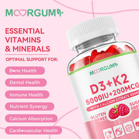 Gummies MOORGUMY Vitamine D3 K2 5000UI 200mcg sur une table