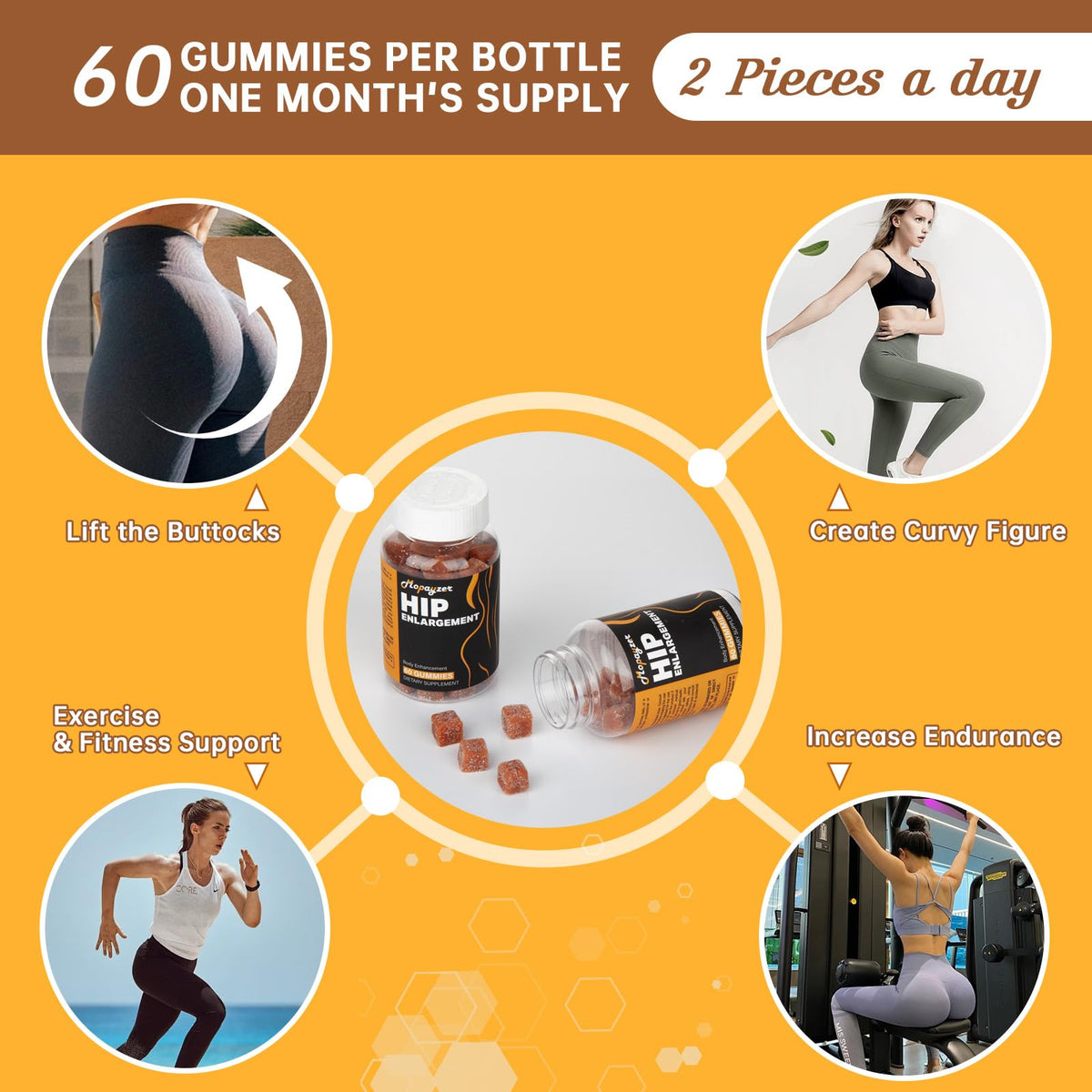 Gummies mopayzer pour fessiers, côté du flacon