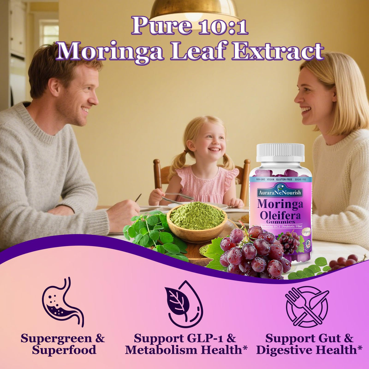 Gummies Moringa Bio AuraraNeNourish avec ingrédients naturels