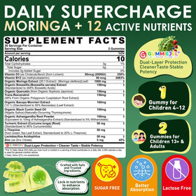 Gummies Moringa ELLAMENTZ 1000mg avec quatre gummies sur une surface plane