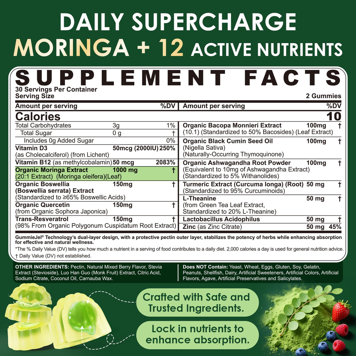 Gummies Moringa ELLAMENTZ 1000mg côté avec étiquette