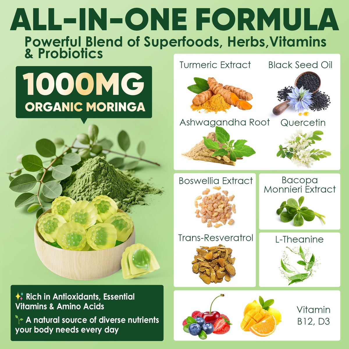 Gummies Moringa ELLAMENTZ 1000mg en gros plan