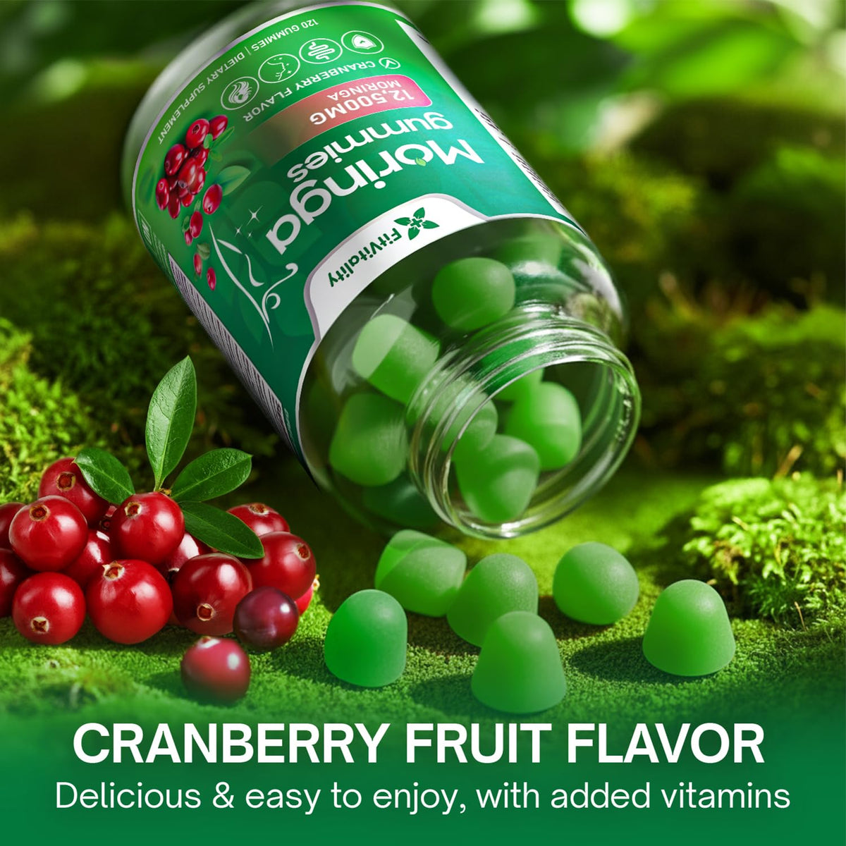 Gummies Moringa FitVitality avec des ingrédients naturels à côté