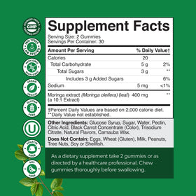 Gummies Moringa Natures Craft, étiquette et informations nutritionnelles