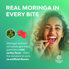 Gummies Moringa Natures Craft sur une table en bois