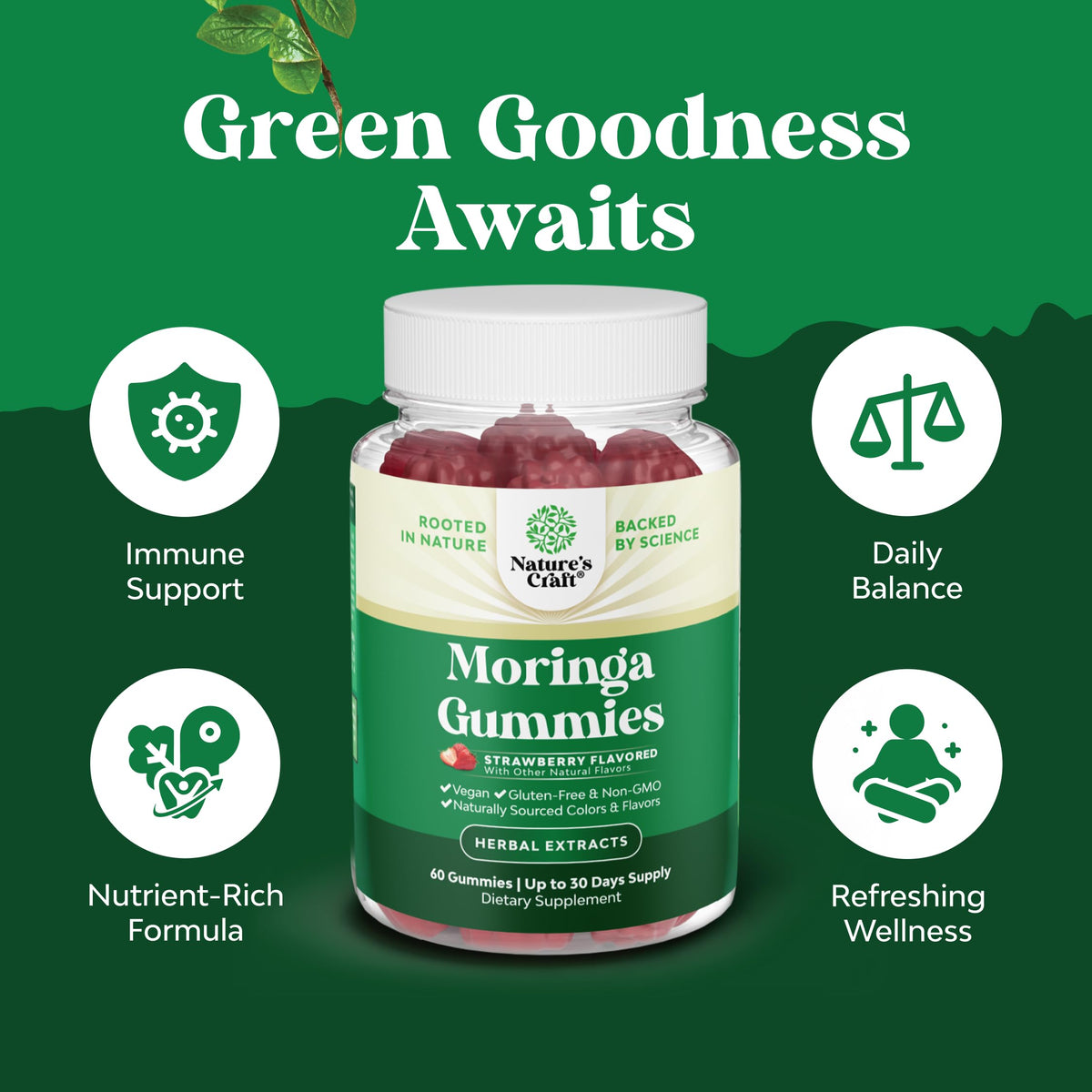 Gummies Moringa Natures Craft, vue latérale du produit