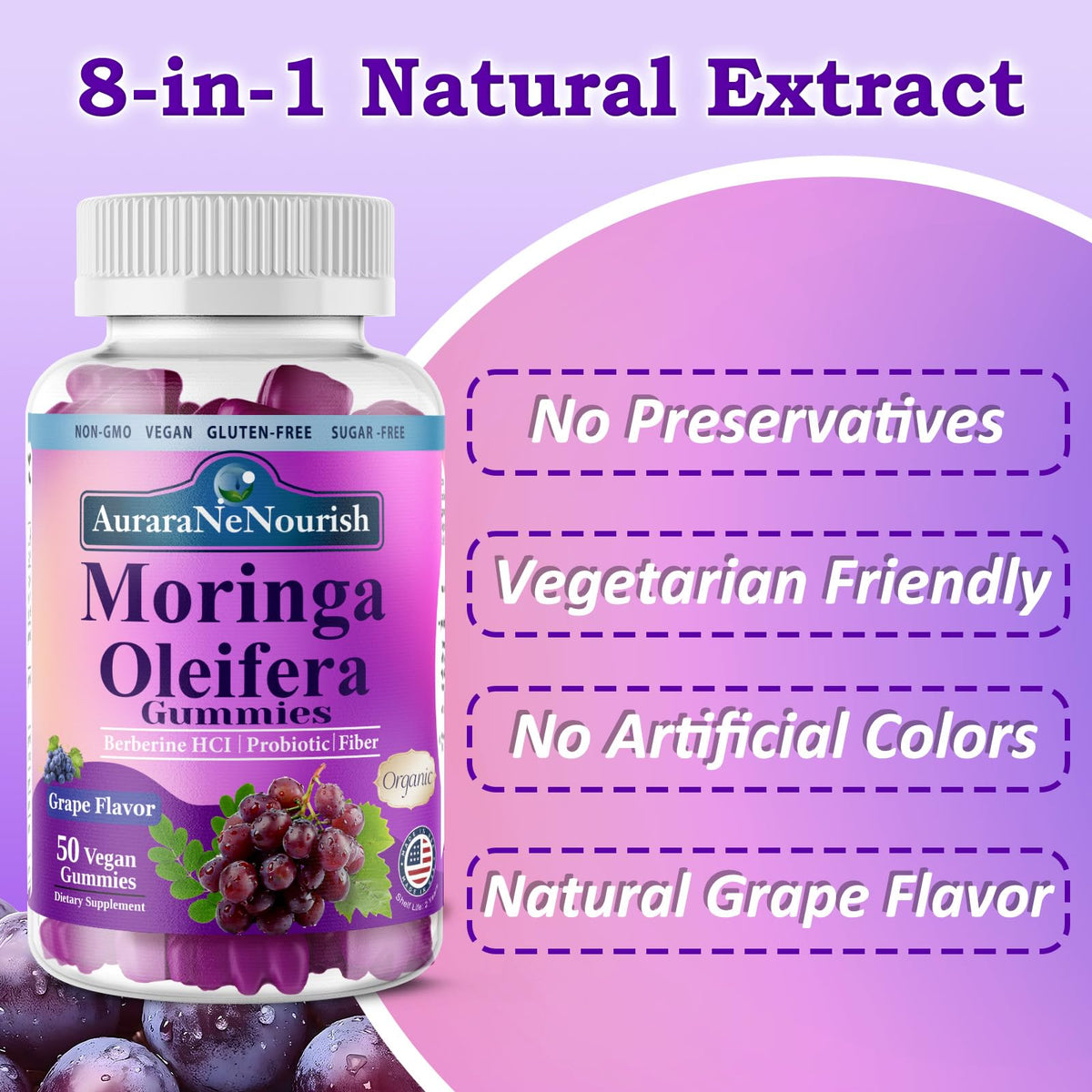 Gummies Moringa Oleifera AuraraNeNourish avec ingrédients naturels