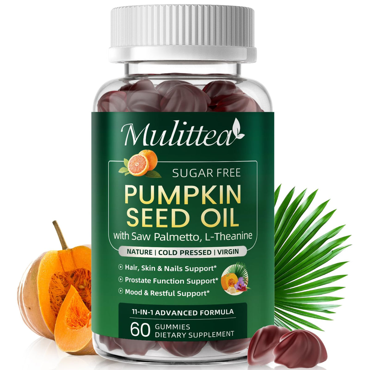 Gummies Mulittea à l'huile de pépin de citrouille et Saw Palmetto, vue avant