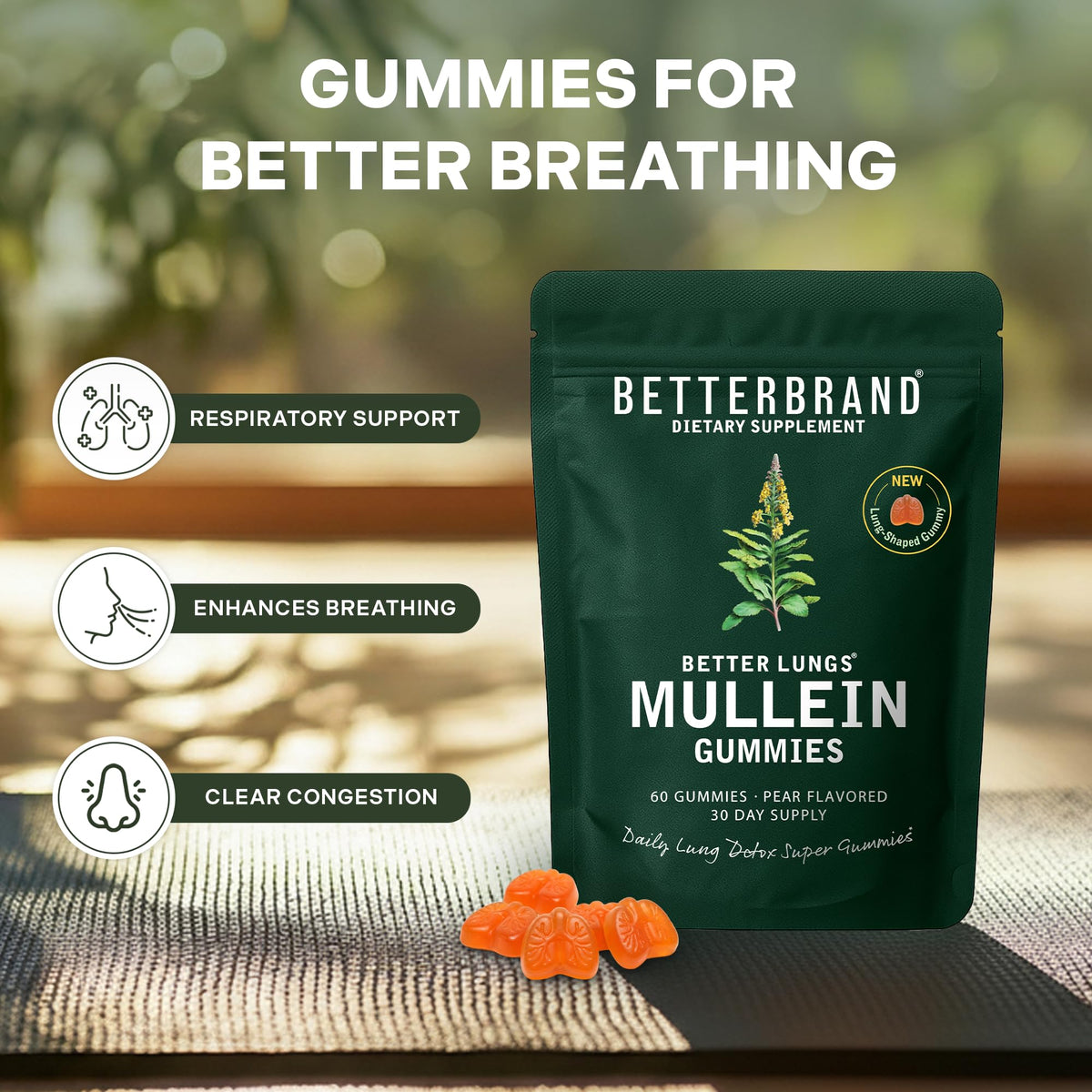 Gummies Mullein Betterbrand 2000mg en portion sur une assiette
