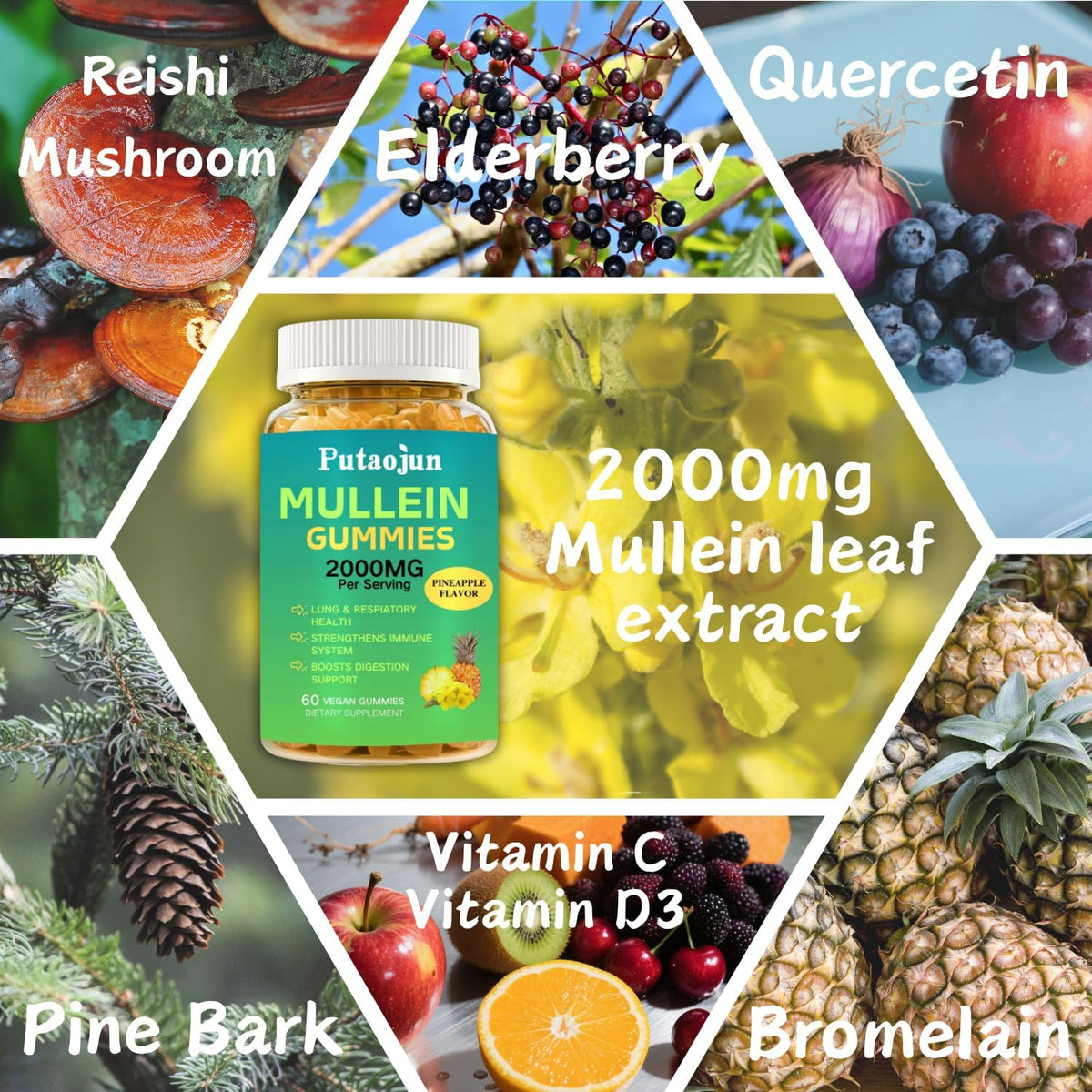 Gummies Mullein Putaojun avec une cuillère en bois