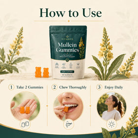 Gummies Mullein QNJIX sur une table avec un verre d'eau à côté