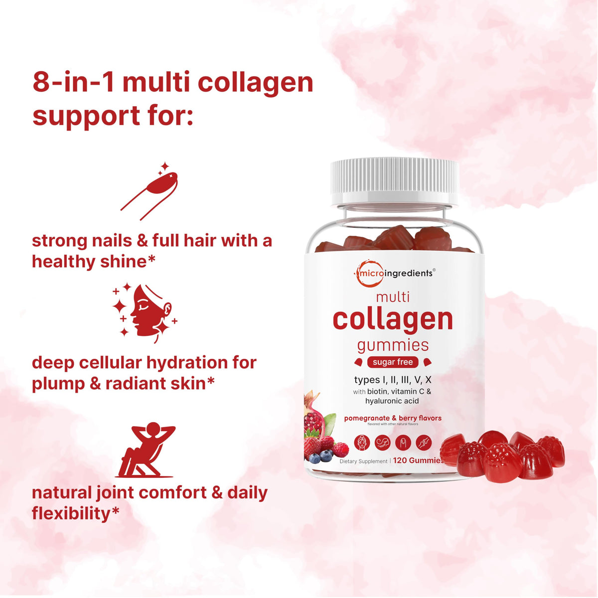Gummies Multi Collagène Micro Ingredients en portion sur une table