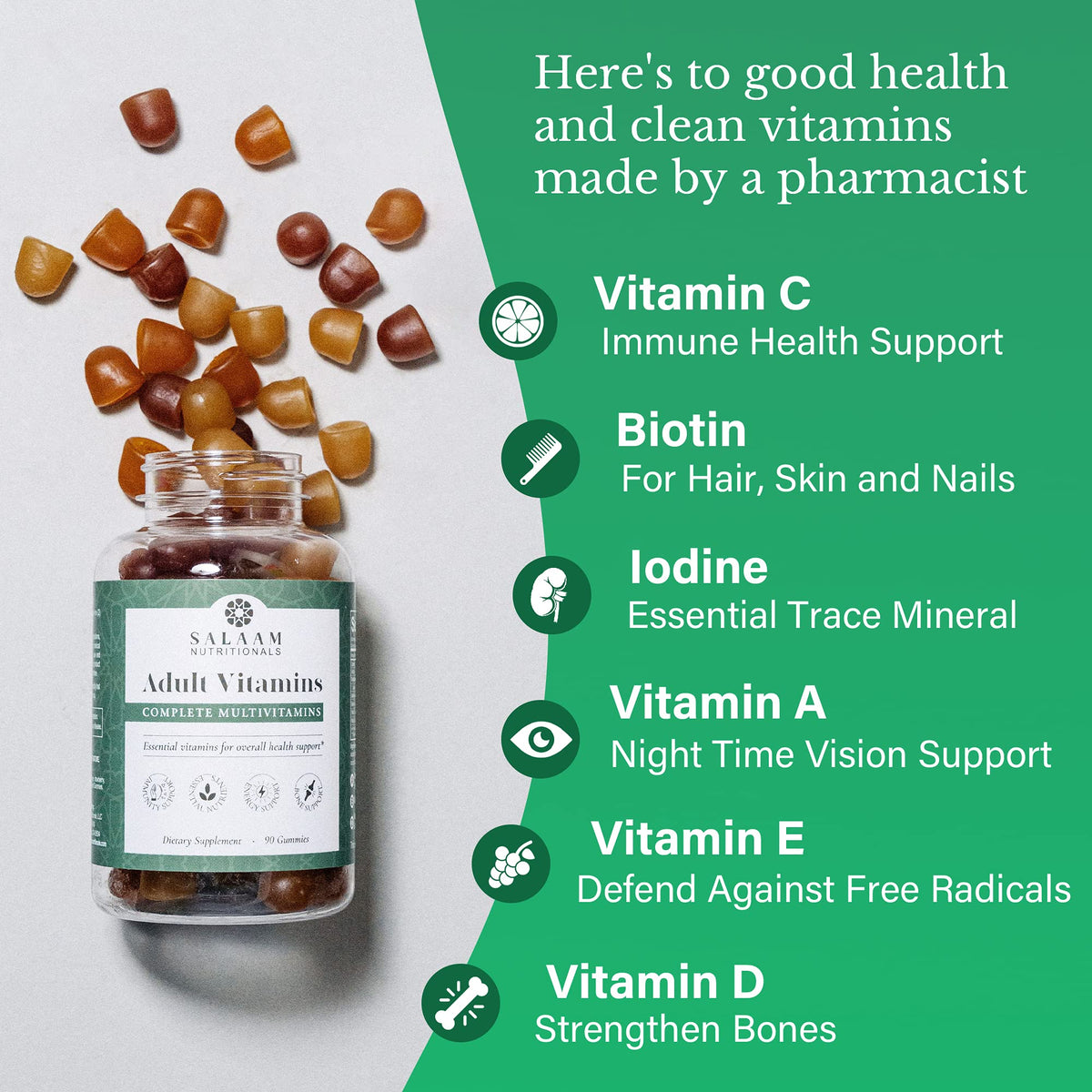 Gummies multivitamines adultes sur une surface en bois