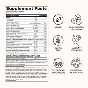 Gummies multivitamines Awesome Aminos avec un verre d'eau