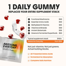 Gummies multivitamines Awesome Aminos sur fond blanc