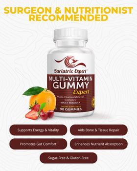 Gummies multivitamines Bariatric Food Expert, présentation des gummies à côté de l'emballage